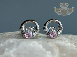 Silver Birth Stone Claddagh Earring - October