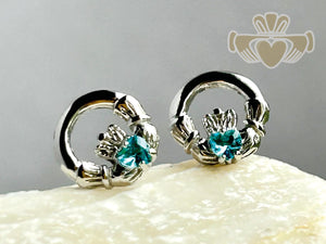 Silver Birth Stone Claddagh Earring - December