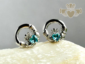 Silver Birth Stone Claddagh Earring - March