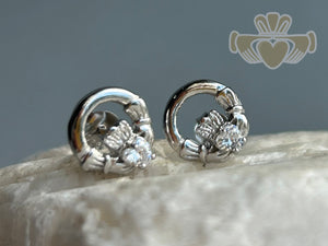 Silver Birth Stone Claddagh Earring - April