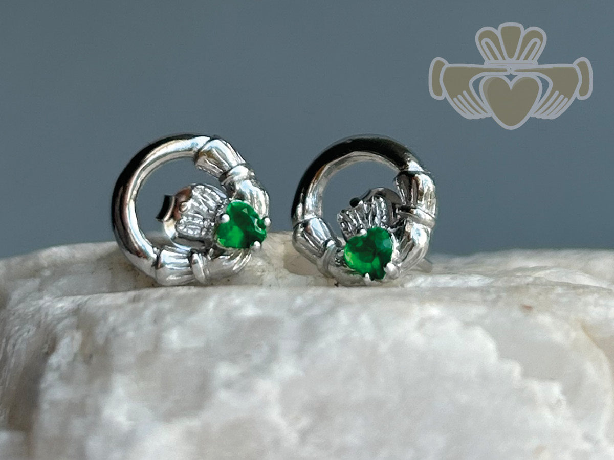 Silver Birth Stone Claddagh Earring - May