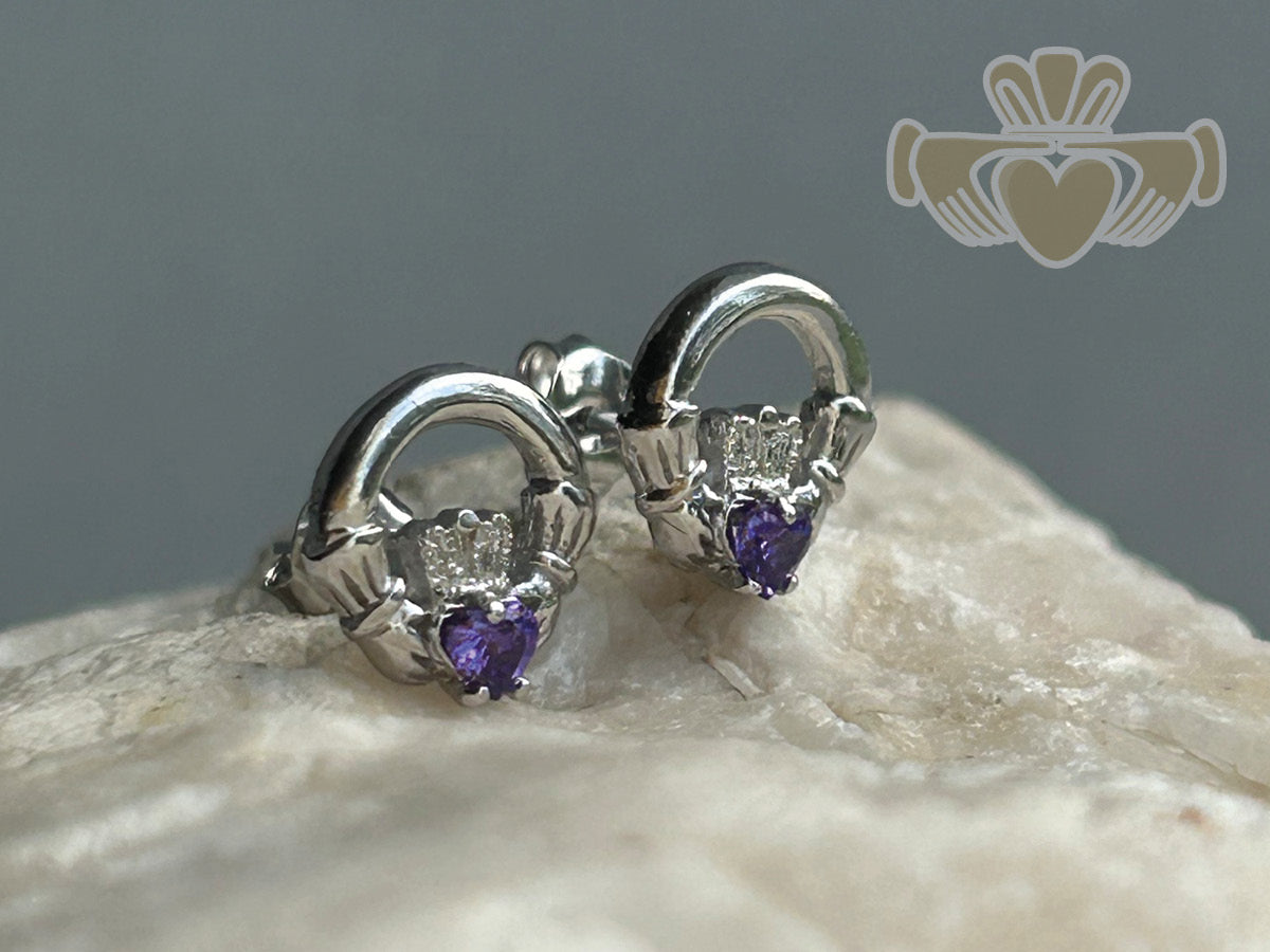 Silver Birth Stone Claddagh Earring - June