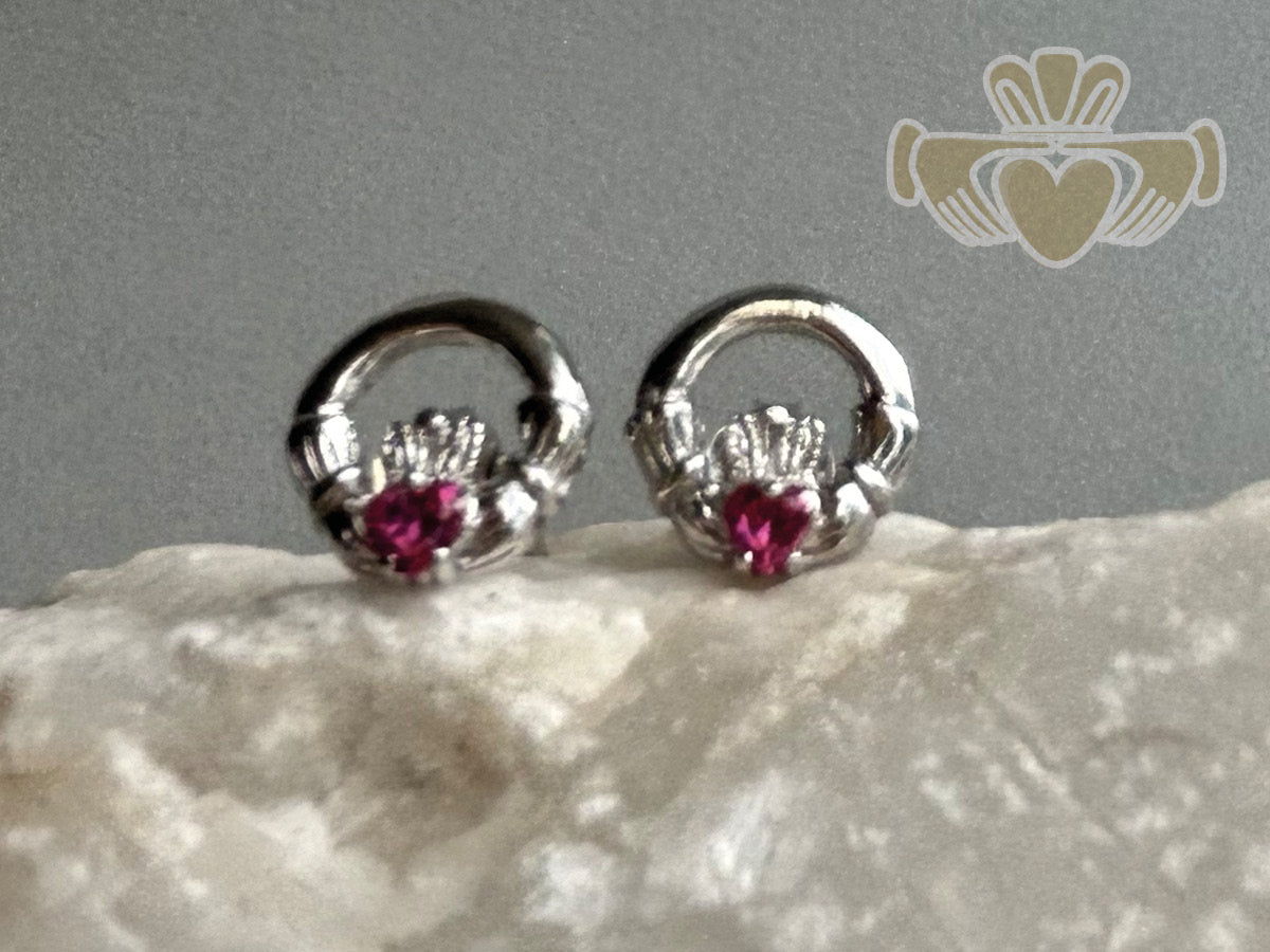 Silver Birth Stone Claddagh Earring - July