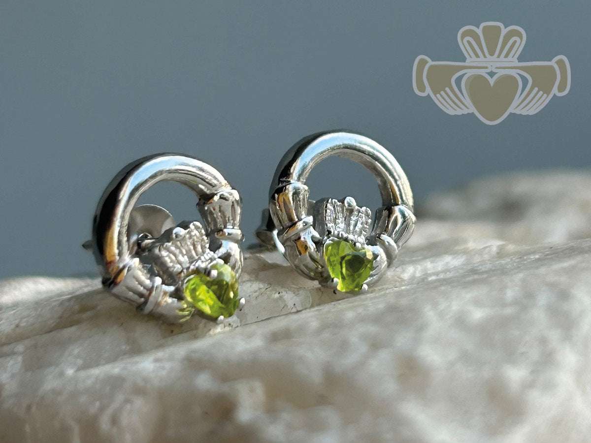 Silver Birth Stone Claddagh Earring - August