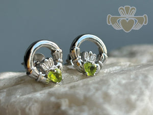 Silver Birth Stone Claddagh Earring - August