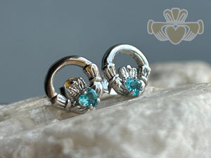 Silver Birth Stone Claddagh Earring - September