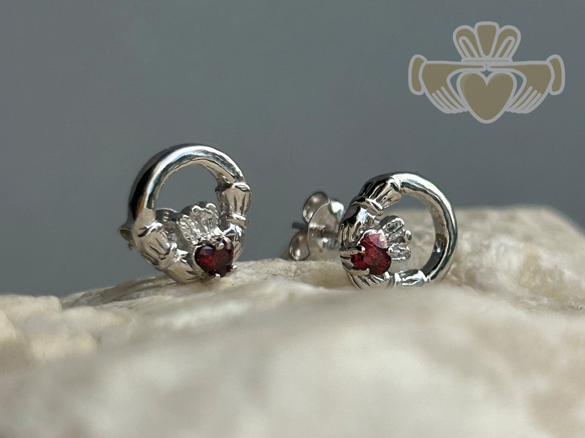 Silver Birth Stone Claddagh Earring - January