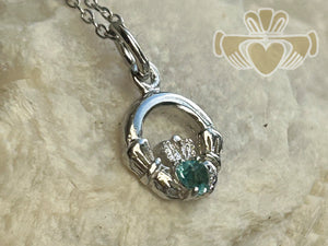 Silver Birth Stone Claddagh Pendant - December