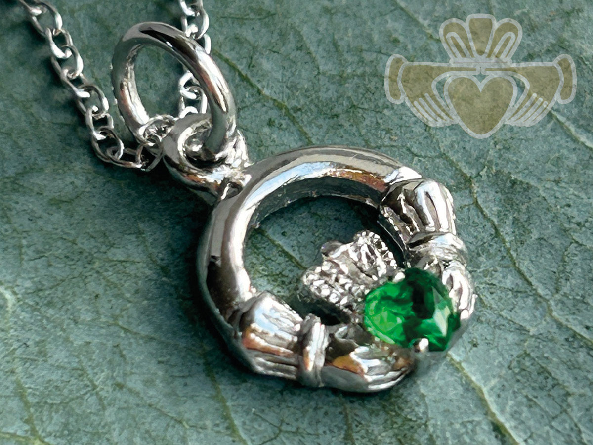 Silver Birth Stone Claddagh Pendant - May