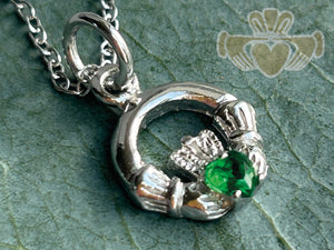 Silver Birth Stone Claddagh Pendant - May