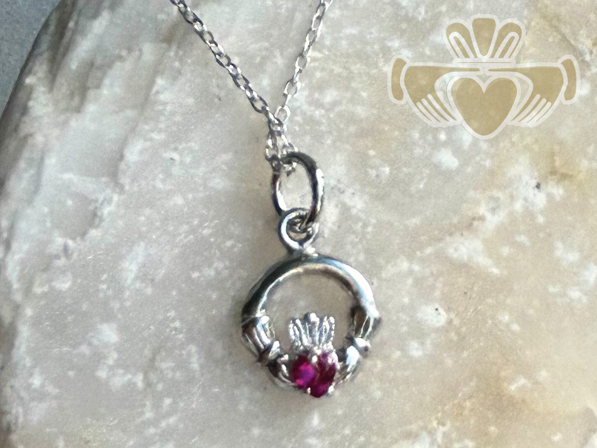 Silver Birth Stone Claddagh Pendant - July