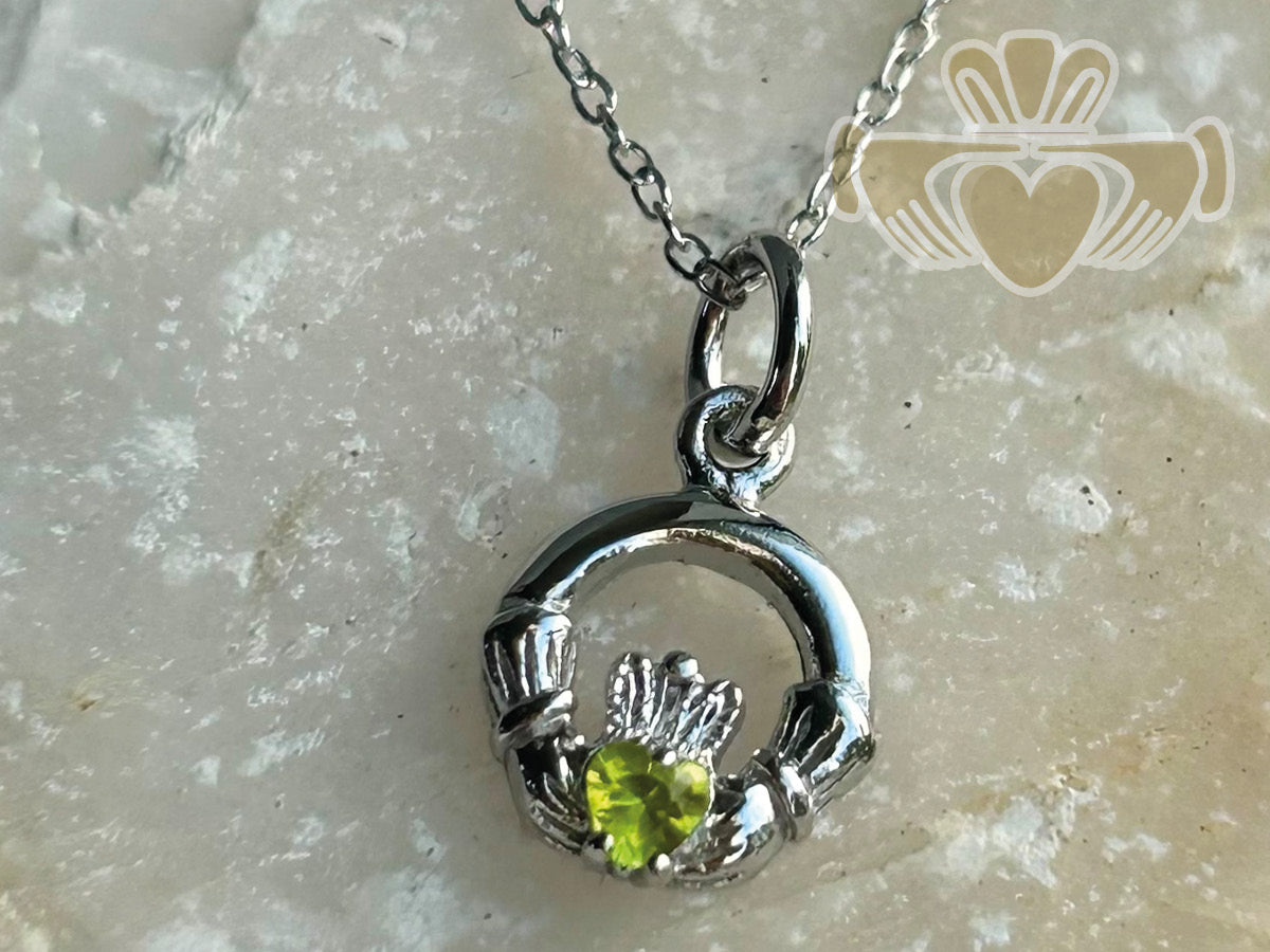 Silver Birth Stone Claddagh Pendant - August