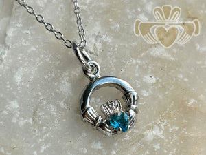 Silver Birth Stone Claddagh Pendant - September