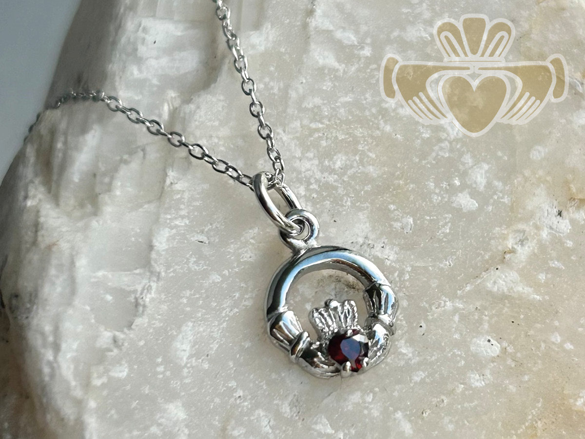 Silver Birth Stone Claddagh Pendant - January