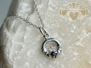 Silver Birth Stone Claddagh Pendant - January