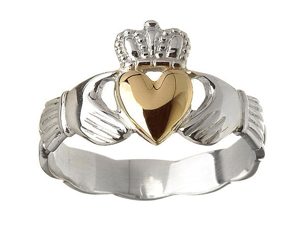 Silver And Gold Heart Claddagh Ring